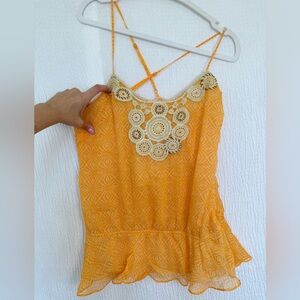 Free People Peach Crochet Detail Top